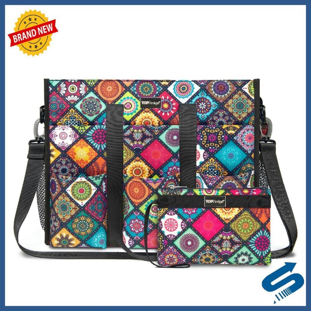 Water Resistant Tote Bag with 22 Pockets, Zipper Closure, Thick Bottom